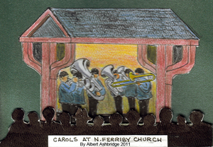 Drawing by Albert Ashbridge of teh band playing at teh Lychgate, North Ferriby